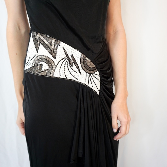 710. VINTAGE CASADEI 80s 90s Black Cocktail Bead Dress - Picture 7 of 8